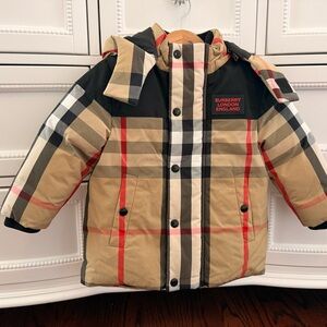 Burberry Kids Tan and Red Plaid Jacket